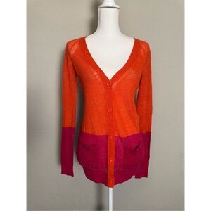 Anthropologie Moth Wool Blend Color Block Orange Pink Small
